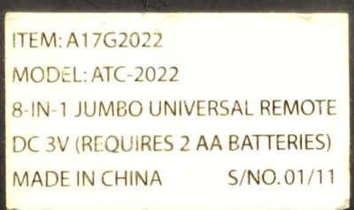 CONTROL REMOTO UNIVERSAL GIGANTE / NUMERO DE PARTE A17G2022 / MODELO ATC-2022 - Imagen 2